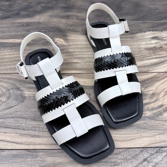 NEW Vince Camuto 9M Bachelen Leather Square Toe Gladiator Sandal Coconut Cream - Picture 5 of 12